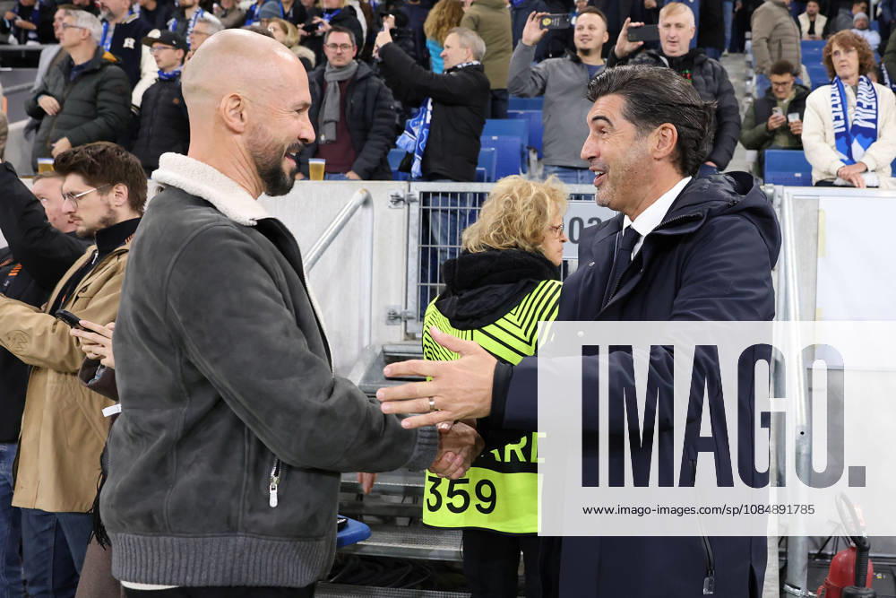 Sinsheim, Germany, October 22: Head Coach Christian Ilzer of TSG 1899 Hoffenheim and Head Coach Paulo Fonseca of Olympique Lyonnais during the UEFA Europa League Matchday 3 game on October 27, 2026, between TSG Hoffenheim and Olympique Lyon at the Rhein-Neckar Arena in Sinsheim, Germany, 2026 in Sinsheim, Germany