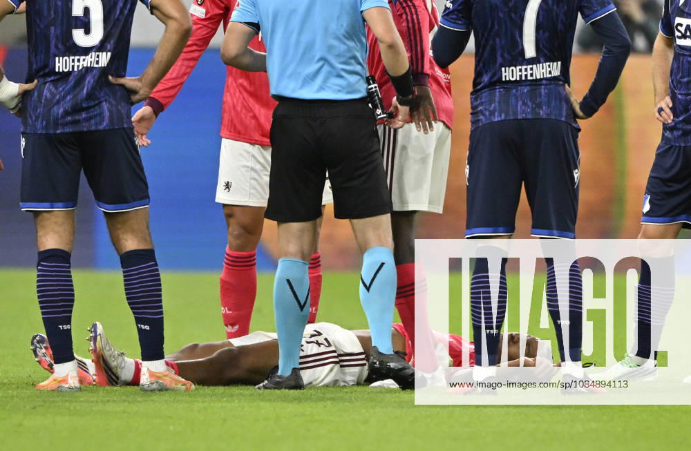 Steeve Kango, Olympique Lyon 37, was injured and had to leave the field on a stretcher at the end of the match. TSG 1899 Hoffenheim vs. Olympique Lyon, October 22, 2026. DFL regulations prohibit any use of photographs as image sequences and or quasi- VIDEO TSG 1899 Hoffenheim vs. Olympique Lyon