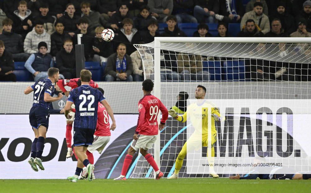 GOAL: 1-0 Nathan De Cat, TSG 1899 Hoffenheim, 17 Shots on Goal, Play, Scoring Chance, TSG 1899 Hoffenheim vs. Olympique Lyon, October 22, 2026. DFL regulations prohibit any use of photographs as images SEQUENCES AND OR QUASI-VIDEO TSG 1899 Hoffenheim vs. Olympique Lyon