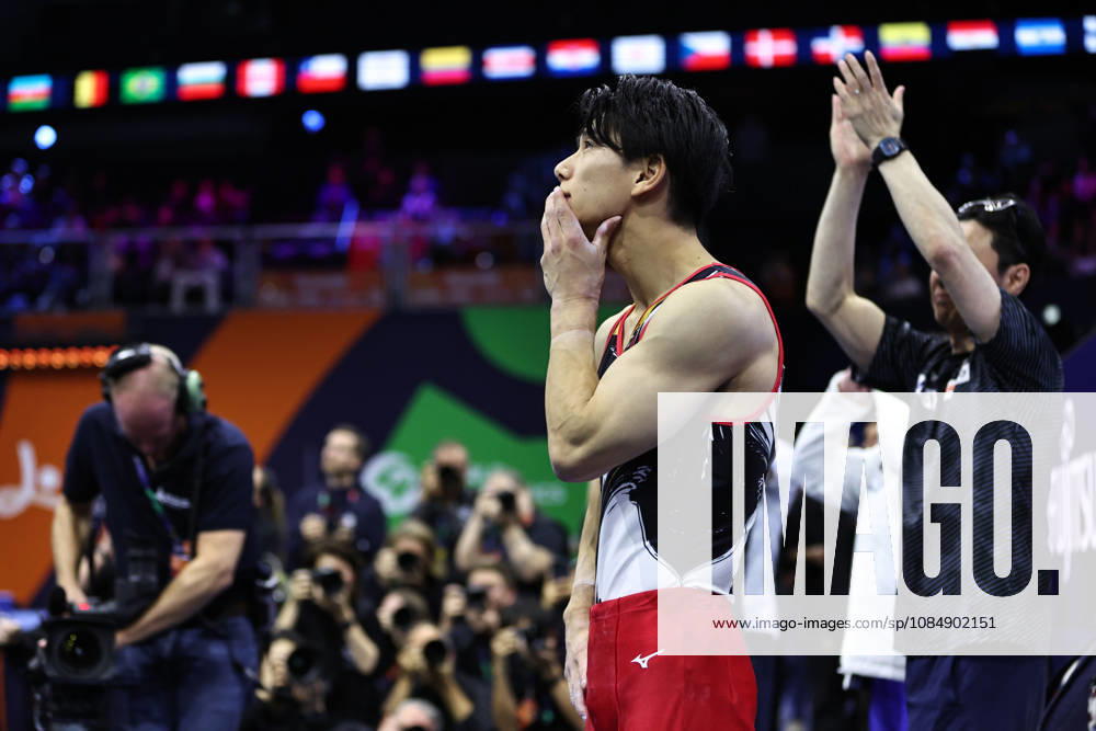 Daiki Hashimoto, JPN, waiting for the final results after the all-around final at the 2026 World Championships in Rotterdam on October 22, 2026