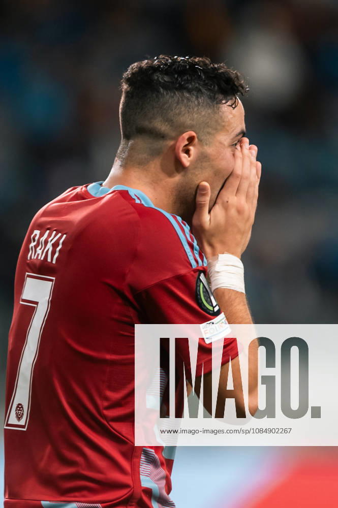 RAKI AOUANI 7 of Riga react during the Conference League Matchday 2 game between Pafos and Riga at Alpha Mega Stadium in Kolossi,Limassol,Cyprus on 22 of October 2026. Limassol CYPRUS - ZUMAk195 20261022_znp_k195_052
