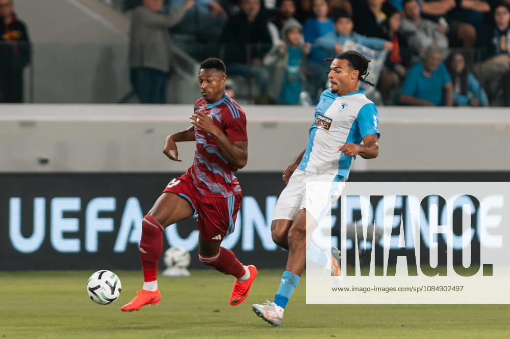 MUHAMMED BADAMOSI 19 of Riga in action during the Conference League Matchday 2 game between Pafos and Riga at Alpha Mega Stadium in Kolossi,Limassol,Cyprus on 22 of October 2026. Limassol CYPRUS - ZUMAk195 20261022_znp_k195_056