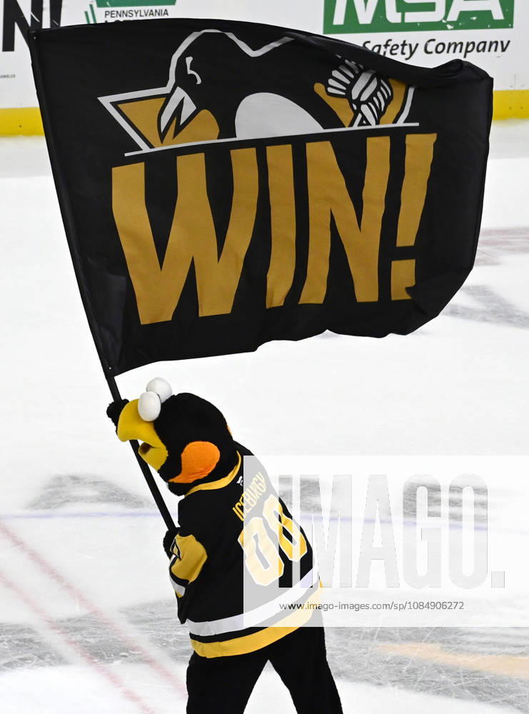 Pittsburgh Penguins mascot IceBerg celebrates the Penguins 4-0 win against the Florida Panthers at PPG Paints Arena in Pittsburgh on Thursday, October 22, 2026. PIT2026102216 ARCHIExCARPENTER