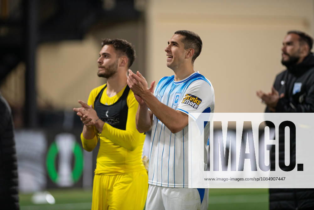 Inter Club Escaldes v Universitatae Craiova - UEFA Conference League Players of Universitatea Craiova greet supporters after the team s victory in the UEFA Conference League match against Inter Club d Escaldes at the New FAF Stadium in Encamp, Andorra, on October 22, 2026. Encamp Andorra Andorra