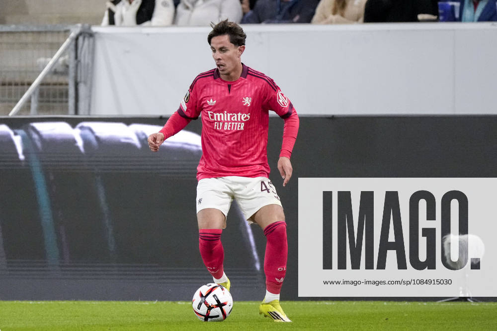 Remi Himbert OL, 45, with the ball, cutout, full-body, single image, single photo, action, 10 22 2026, Sinsheim, Germany, soccer, UEFA Europa League, TSG 1899 Hoffenheim vs. Olympique Lyon, DFB and DFL regulations prohibit any use of photographs as image sequences and or quasi-video