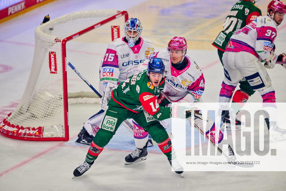 D J Busdeker, Augsburger Panther, 14, Adam Smith, Eisbären Berlin, 04, Jonas Neffin, Eisbären Berlin, 75, GER, Eisbären Berlin vs. Augsburger Panther, Men s Ice Hockey, German Ice Hockey League (DEL), 2026–27 Season, Matchday 11, October 23, 2026, GER, Eisbären Berlin vs. Augsburger Panther, Men s Ice Hockey, German Ice Hockey League, DEL, 2026–27 Season, Matchday 11, Berlin