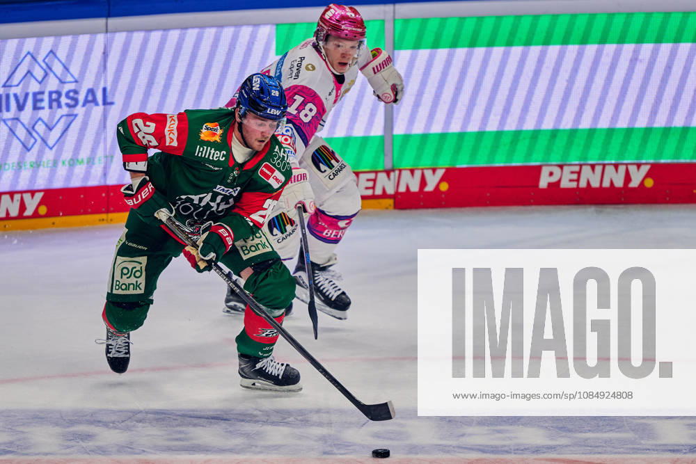 Alexander Blank, Augsburger Panther, 26; Jonas Mueller, Eisbären Berlin, 18; GER; Eisbären Berlin vs. Augsburger Panther; Men s Ice Hockey; German Ice Hockey League (DEL), 2026–27 season, Matchday 11, October 23, 2026, GER, Eisbären Berlin vs. Augsburger Panther, Men s Ice Hockey, German Ice Hockey League (DEL), 2026–27 Season, Matchday 11, Berlin