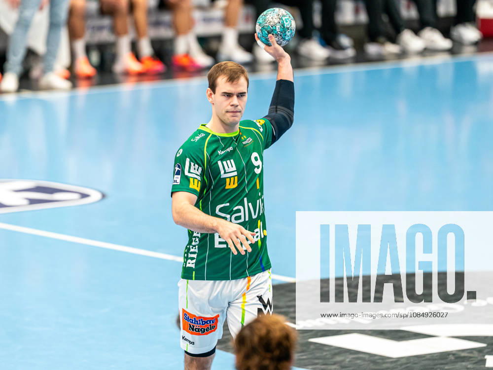 Former Eisenach player Max Beneke, Frisch Auf Goeppingen, 09 on the ball, Frisch Auf Goeppingen vs. ThSV Eisenach, Handball, 1st Bundesliga, Men, 2026–2027 season, October 23, 2026, Frisch Auf Goeppingen vs. ThSV Eisenach, Handball, 1st Bundesliga, Men, 2026–2027 Season, October 23, 2026, Goeppingen