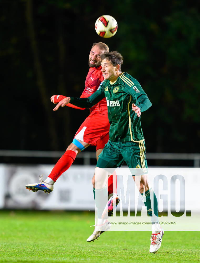 Soccer Season 2026–2027 Bavarian Regional League Matchday 04 SC Eltersdorf vs. SCE Quecken vs. FC Memmingen FCM Kim Paschek 18, FC Memmingen in a header duel with Manuel Stark 18, SC Eltersdorf