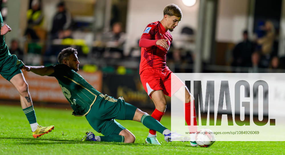 Soccer Season 2026–2027 Bavarian Regional League Matchday 04 SC Eltersdorf vs. SCE Quecken FC Memmingen FCM Constantin Kresin 23, FC Memmingen scores a goal—a shot on goal—to make it 0–2 against Sebastian Marx 28, SC Eltersdorf