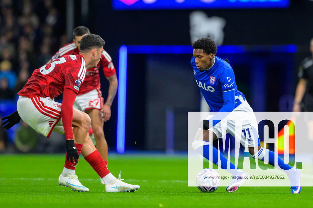 IPSWICH, ENGLAND OCTOBER 23 - Jaden Philogene of Ipswich Town during the Premier League game between Ipswich Town and Nottingham Forest at Portman Road on October 23, 2026 in Ipswich, England. (Photo by Keeran Marquis Sports Press Photo)