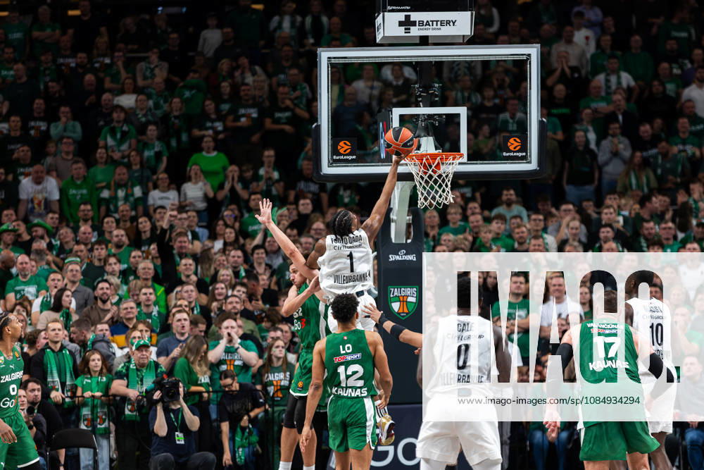 Zalgiris Kaunas vs LDLC ASVEL Villeurbanne - EuroLeague MARC-OWEN FODZO DADA dunks during the EuroLeague basketball match between Zalgiris Kaunas and LDLC ASVEL Villeurbanne at Zalgiris Arena in Kaunas, Lithuania, on October 23, 2026. Kaunas Kaunas Lithuania