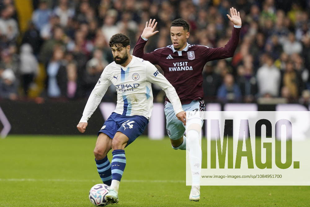 Birmingham, England, 24th October 2026. Josko Gvardiol of Manchester City with the ball under pressure from Alysson Edward of Aston Villa during the Aston Villa vs Manchester City Premier League match at Villa Park, Birmingham. Picture credit should read: Andrew Yates Sportimage . SPI_030_AY_Villa_Man_City SPI-5099-0030