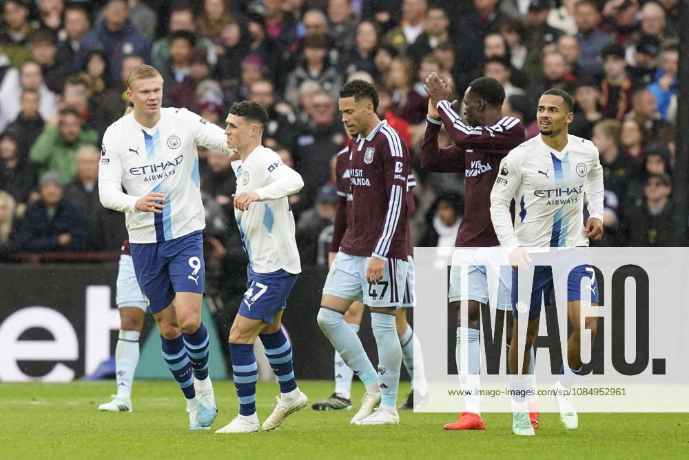 Birmingham, England, 24th October 2026. Erling Haaland (L) of Manchester City celebrates with Phil Foden of Manchester City after scoring to make it 1-1 during the Aston Villa vs Manchester City Premier League match at Villa Park, Birmingham. Picture credit should read: Andrew Yates Sportimage . SPI_049_AY_Villa_Man_City SPI-5099-0049