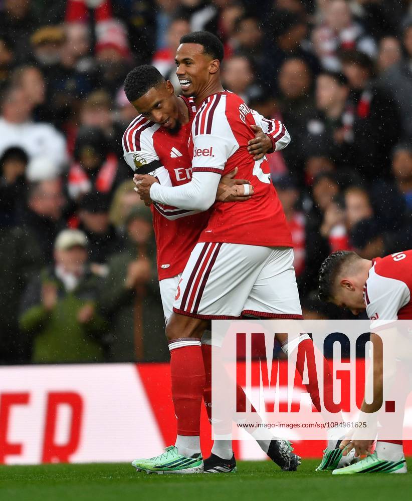 Ezri Konsa of Arsenal celebrates scoring with Gabriel 1-0 Arsenal v Everton, Premier League, Football, Emirates Stadium, London, UK - 24 Oct 2026London Emirates Stadium United Kingdom