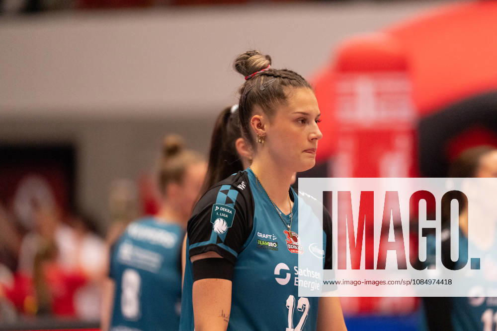 Pictured: Mette Marleen Pfeffer, 12, Dresdner SC, October 24, 2026; Dresdner SC Binder Blaubären vs. TSV Flacht, DEKRA 1 Bundesliga Women, Volleyball, Germany, Dresden, Cyberport Arena