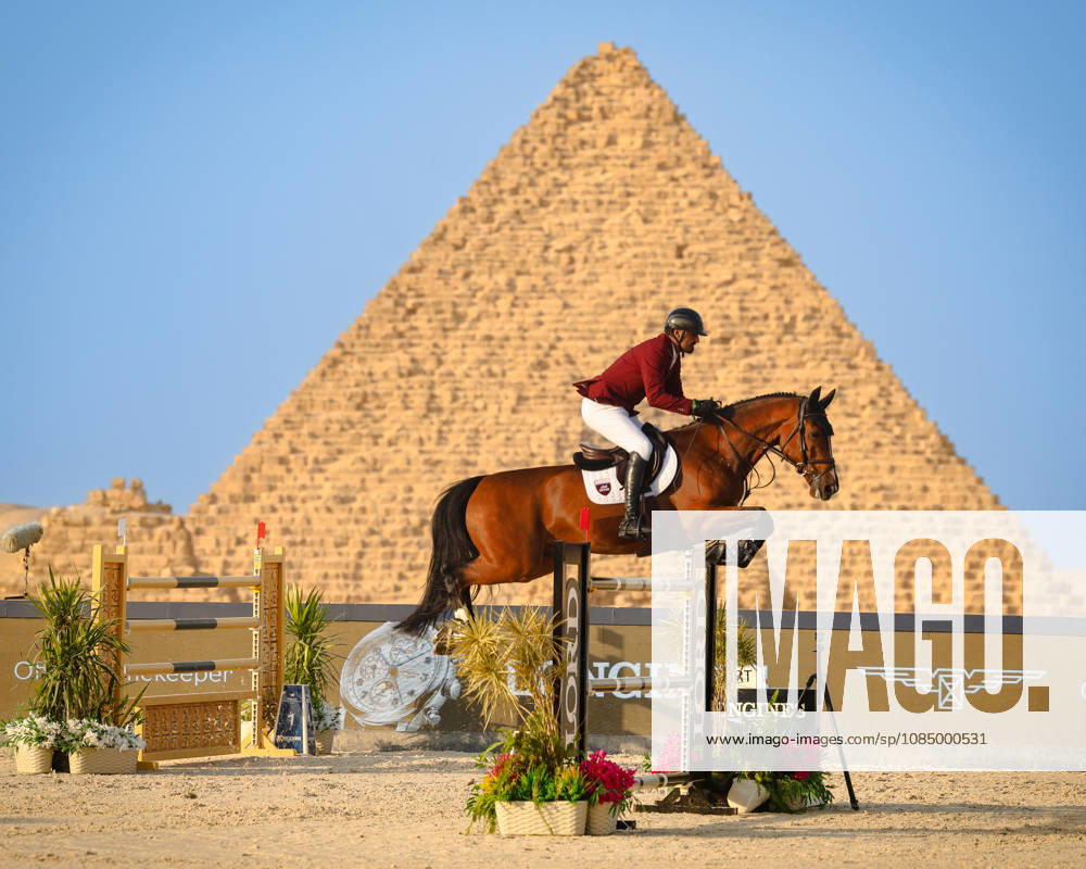 LONGINES Global Champions Tour - CAIRO 2026 Sheikh Ali Khalid Al Thani on Marco Monet at the Grand Prix Equestrian show jumping by the Pymarids of Giza at Longines Global Champions Tour of Cairo Cairo Cairo EGYPT