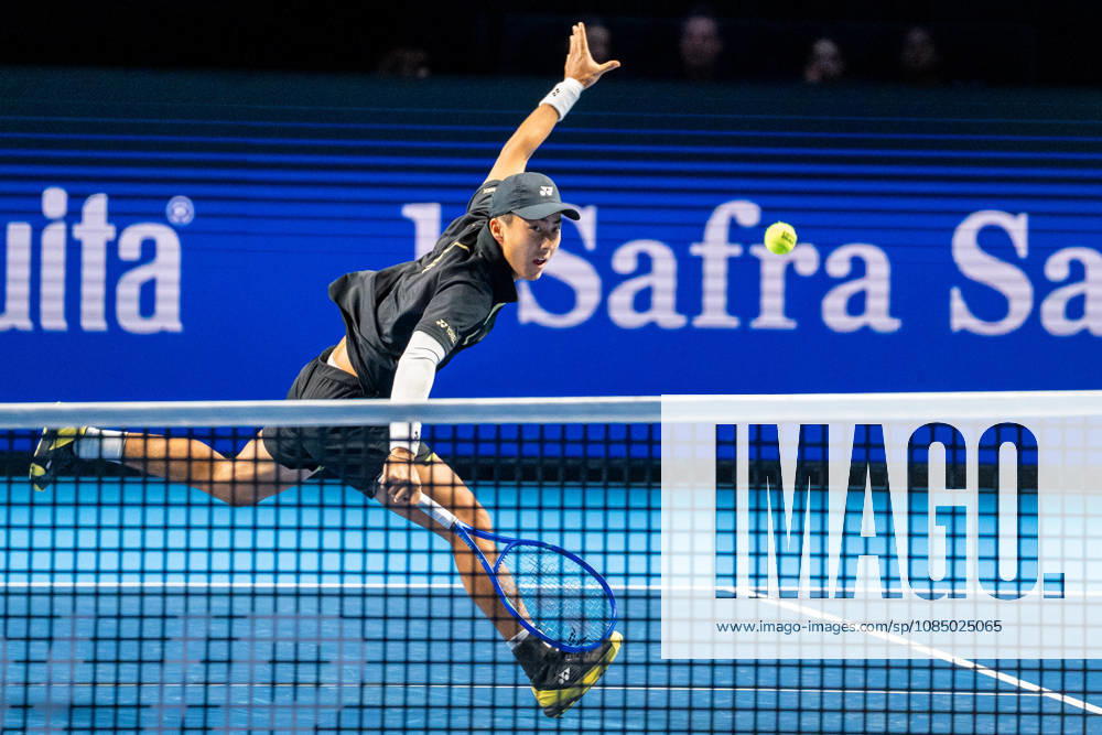 BASEL, SWITZERLAND, OCTOBER 25 — Rinky Hijikata of Australia hits a backhand against Yannick Hanfmann of Germany during Day 2 of the Swiss Indoors Basel at St. Jakobshalle on October 25, 2026, in Basel, Switzerland