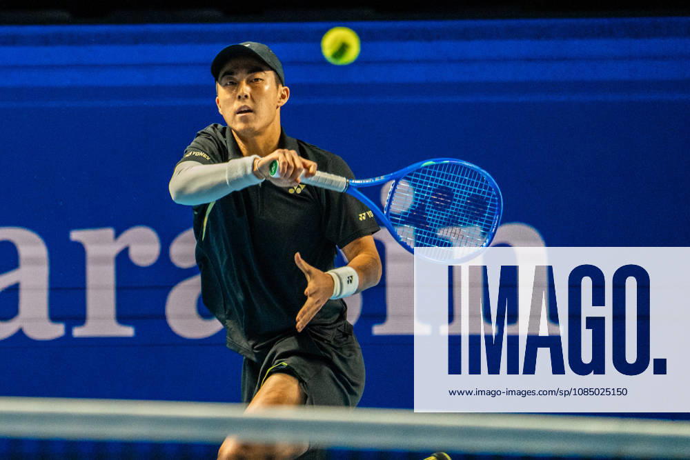 BASEL, SWITZERLAND, OCTOBER 25 — Rinky Hijikata of Australia hits a forehand against Yannick Hanfmann of Germany during Day 2 of the Swiss Indoors Basel at St. Jakobshalle on October 25, 2026, in Basel, Switzerland