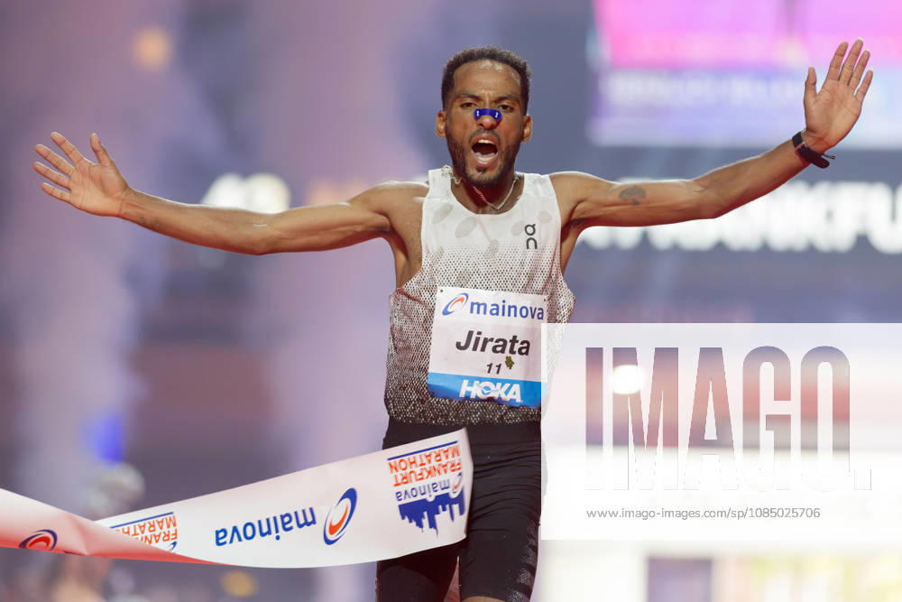 Mainova Frankfurt Marathon 2026: Jirata Denki is the first to cross the finish line at the Festhalle Mainova Frankfurt Marathon on October 25, 2026, in Frankfurt am Main, Frankfurt am Main, Hesse, Germany; Festhalle, race course
