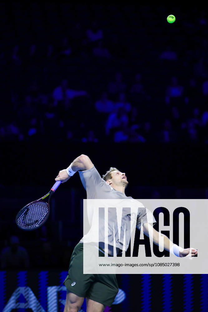25th October 2026; St. Jakobshalle, Basel, Switzerland; ATP, Tennis Herren Tennis, Swiss Indoors Basel, Day 2; Qualifying final; Yannick Hanfmann of Germany serves AnthonyxBenoit