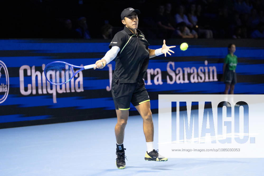 BASEL, SWITZERLAND, OCTOBER 25 — Rinky Hijikata of Australia hits a forehand against Yannick Hanfmann of Germany during Day 2 of the Swiss Indoors Basel at St. Jakobshalle on October 25, 2026, in Basel, Switzerland