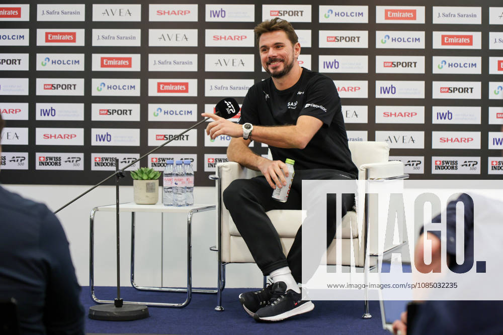 24th October 2026; St. Jakobshalle, Basel, Switzerland; Tennis, Swiss Indoors Basel, Day 1; Stan Wawrinka of Switzerland speaks at a press conference, PK, Pressekonferenz AnthonyxBenoit