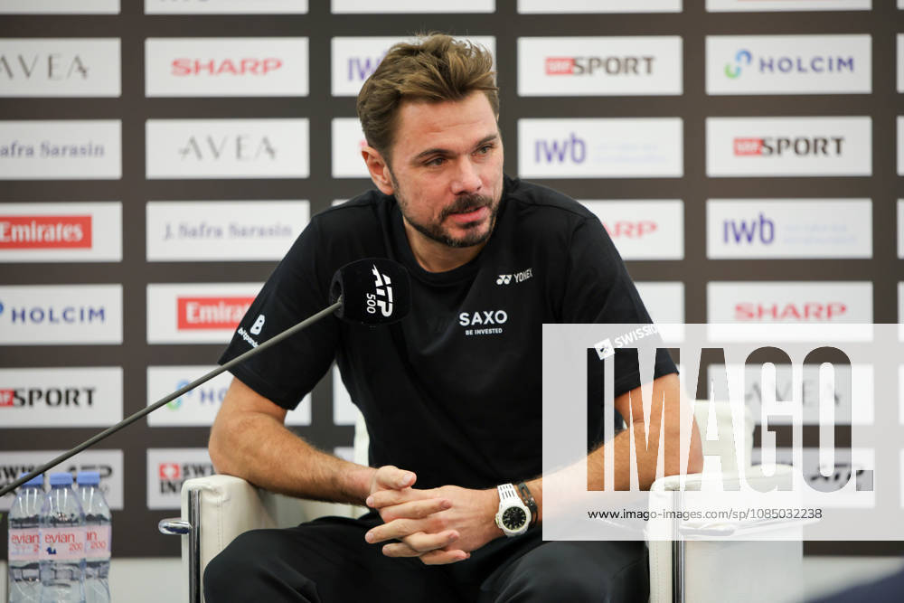 24th October 2026; St. Jakobshalle, Basel, Switzerland; Tennis, Swiss Indoors Basel, Day 1; Stan Wawrinka of Switzerland speaks at a press conference, PK, Pressekonferenz AnthonyxBenoit