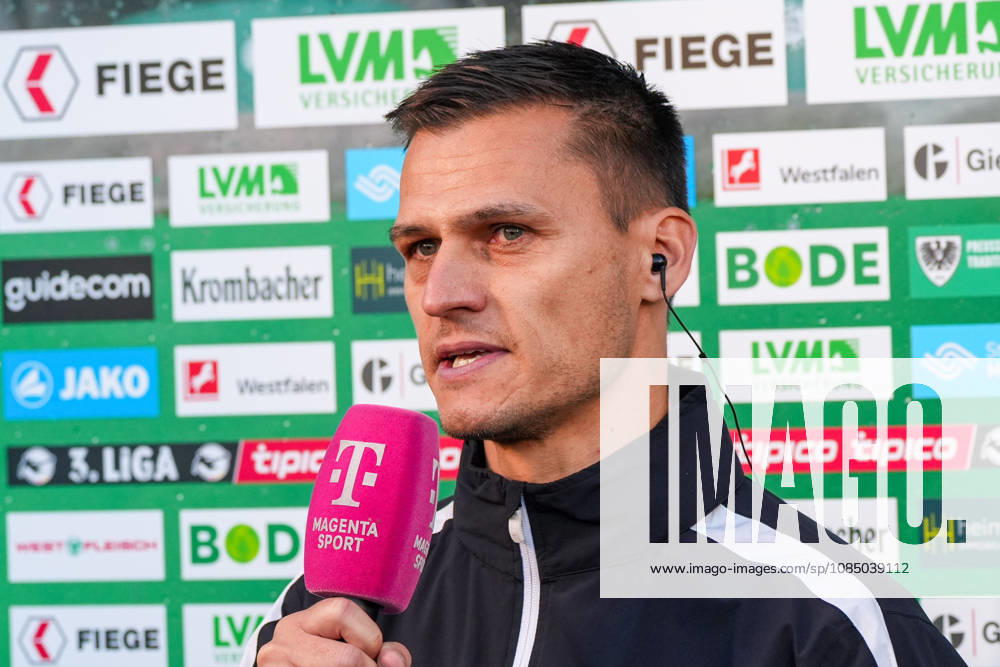 Thomas Wörle, SC Preußen Münster, Head Coach, in a Magenta Sport interview, close-up, portrait, facial expression, German soccer, 3. Liga, 2026–27 season, Matchday 11, October 25, 2026, SC Preußen Münster vs. Fortuna Köln, LVM Preußenstadion Münster, North Rhine-Westphalia