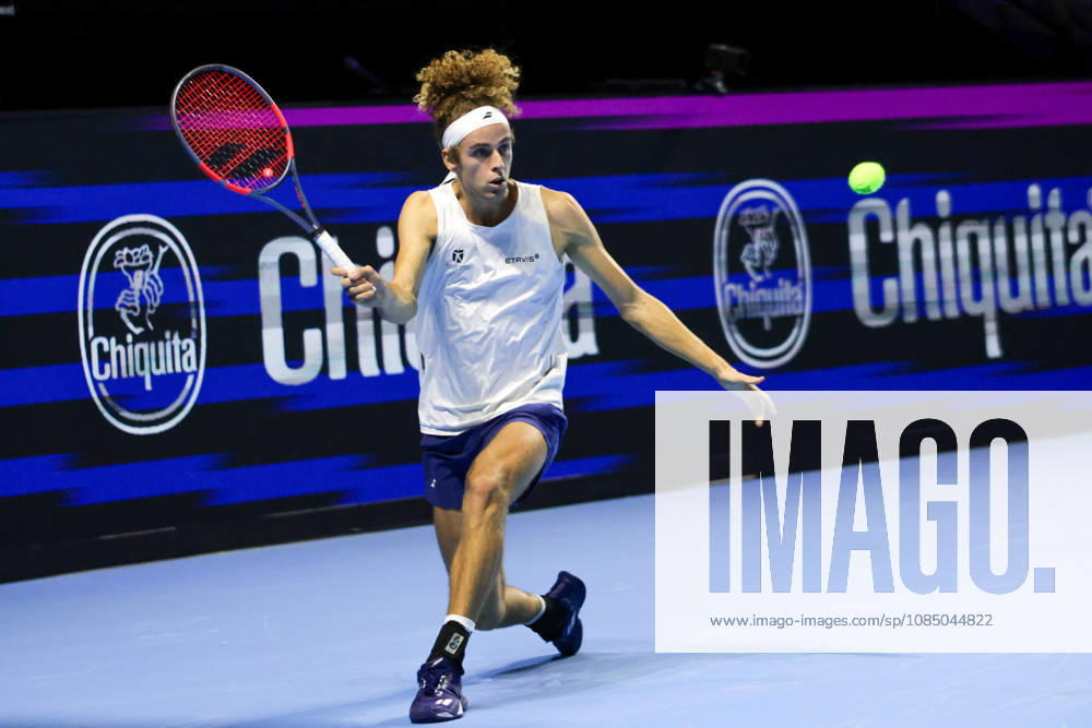 25th October 2026; St. Jakobshalle, Basel, Switzerland; ATP, Tennis Herren Tennis, Swiss Indoors Basel, Day 2; Qualifying final; Qualifying final; Mika Brunold of Switzerland plays a forehand AnthonyxBenoit