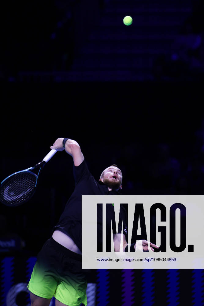 25th October 2026; St. Jakobshalle, Basel, Switzerland; ATP, Tennis Herren Tennis, Swiss Indoors Basel, Day 2; Qualifying final; Qualifying final; Remy Bertola of Switzerland serves AnthonyxBenoit