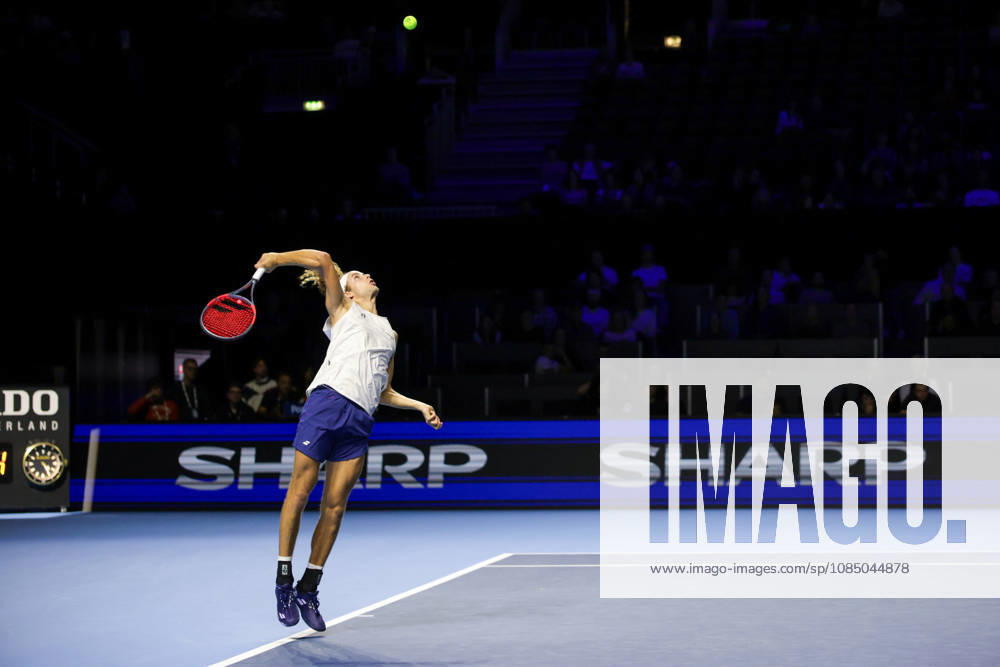 25th October 2026; St. Jakobshalle, Basel, Switzerland; ATP, Tennis Herren Tennis, Swiss Indoors Basel, Day 2; Qualifying final; Qualifying final; Mika Brunold of Switzerland serves AnthonyxBenoit