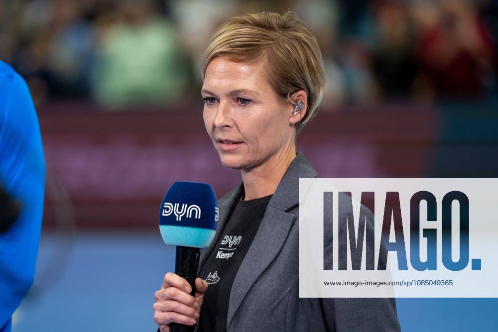 Anett Sattler, DYN pre-game host, during warm-ups, VfL Gummersbach vs. SG Flensburg-Handewitt, Opel Handball Bundesliga, Men s Division, Matchday 10, October 25, 2026, Gummersbach, North Rhine-Westphalia, Germany