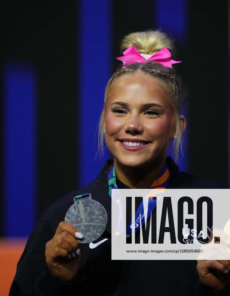 Reese Esponda of the U.S. wins silver in the floor exercise during the Artistic Gymnastics competition on Day 9 of the World Championships at Ahoy in Rotterdam, Netherlands, on October 25, 2026. DeFodi Images