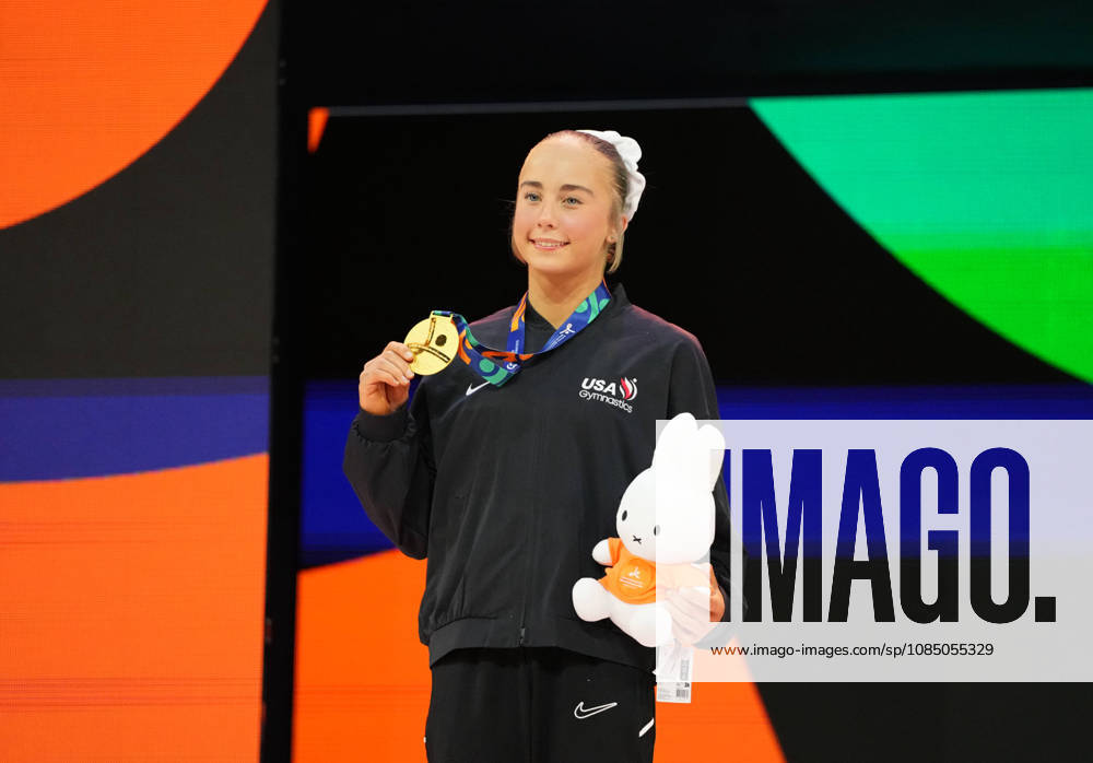 Claire Pease of the U.S. wins gold in the floor exercise during the Artistic Gymnastics competition on Day 9 of the World Championships at Ahoy in Rotterdam, Netherlands, on October 25, 2026. DeFodi Images