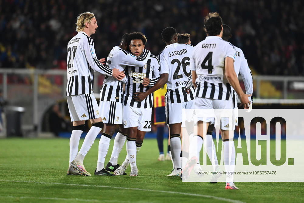 IPA90177114 - Weston McKennie (Juventus FC) was celebrated by his teammate after scoring a goal during the US Lecce vs. Juventus FC match in the Italian Serie A soccer league in Lecce, Italy, on October 25, 2026