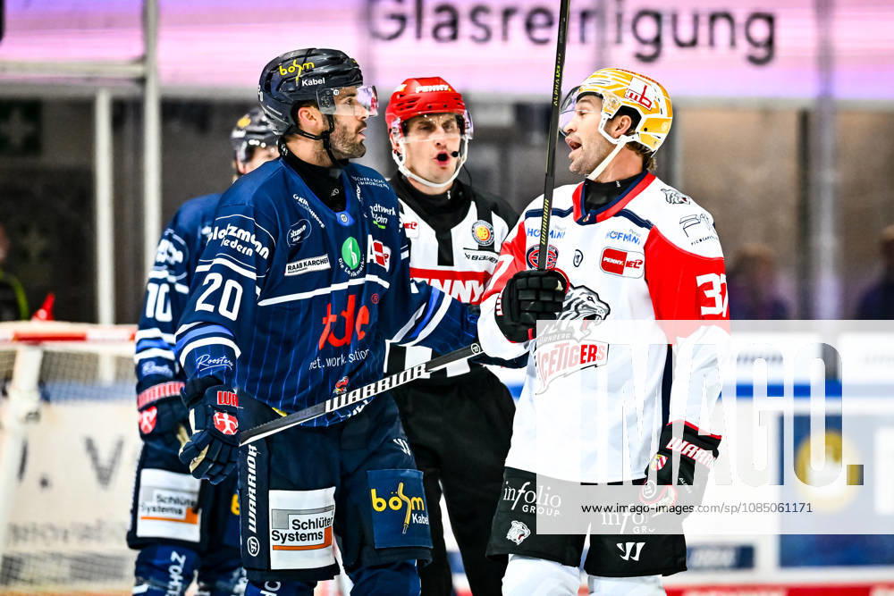 Justin Scott, Iserlohn Roosters, 20; Tyler Spezia, Nuremberg Ice Tigers, 37, GER, Iserlohn Roosters vs. Nuremberg Ice Tigers, Ice Hockey, Penny DEL, Matchday 12, 2026–2027 Season, October 25, 2026, GER, Iserlohn Roosters vs. Nuremberg Ice Tigers, Ice Hockey, Penny DEL, Matchday 12, 2026–2027 Season, October 25, 2026, Iserlohn
