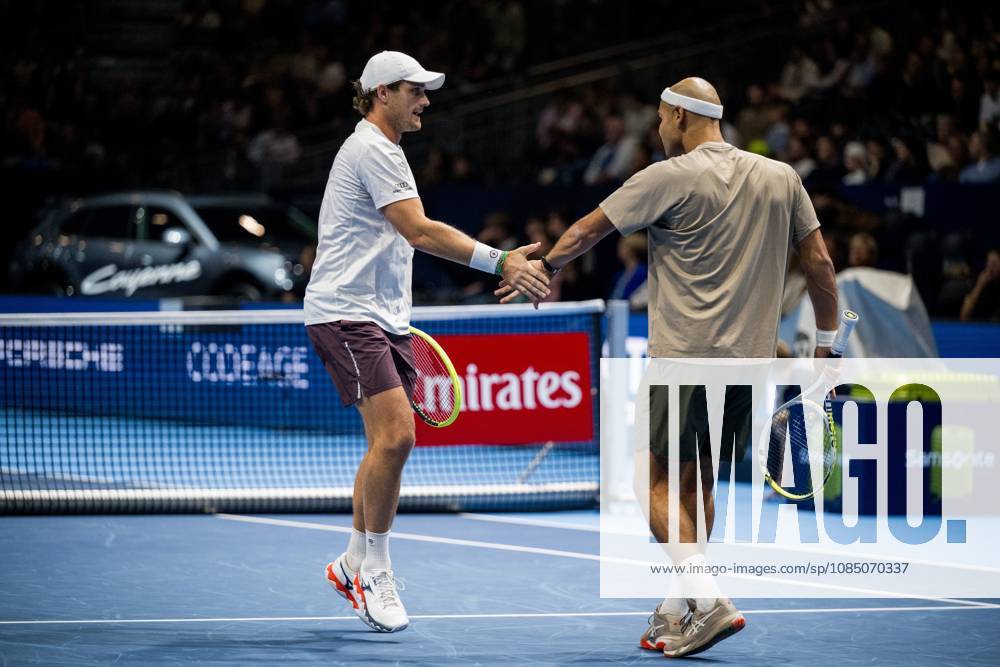 Bart Stevens of the Netherlands and Sadio Doumbia of France pictured during the European Open ATP, Tennis Herren tennis tournament in Brussels, on Sunday 25 October 2026. This year s edition of the tournament is taking place from 17 to 25 October JASPERxJACOBS x191009927x