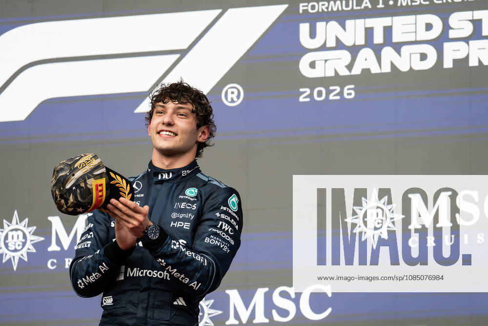 Kimi Antonelli (12) with Mercedes-AMG Petronas F1 Team, celebrates first place championship race win at the Formula 1 MSC Cruises United States Grand Prix, Circuit of the Americas. Austin, Texas. CSM Formula One 2026: Formula 1 MSC Cruises United States Grand Prix OCT 25 - ZUMAc04_ 20261025_faf_c04_003
