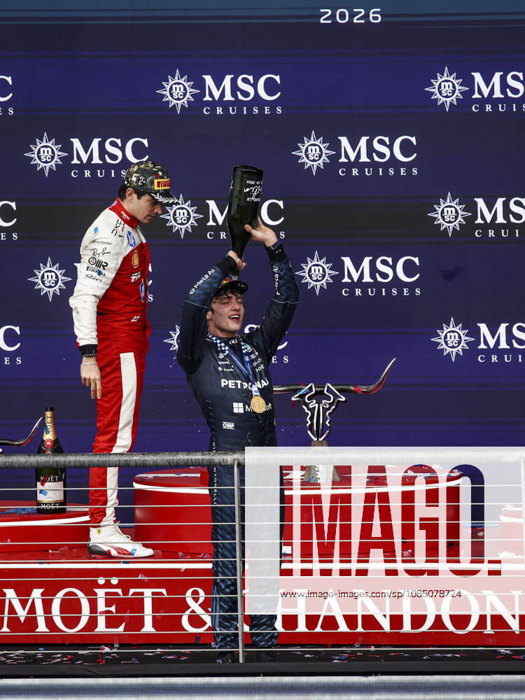 F1 - UNITED STATES GRAND PRIX 2026 LECLERC Charles (mco), Scuderia Ferrari SF-26, portrait KIMI ANTONELLI Andrea (ita), Mercedes AMG F1 Team W17, portrait moet podium during the 2026 Formula 1 United States Grand Prix, 18th round of the 2026 Formula One World Championship, WM, Weltmeisterschaft from October 23 to 25, 2026 on the Circuit of the America, in Austin, Texas, United States of America - AustinUnited States