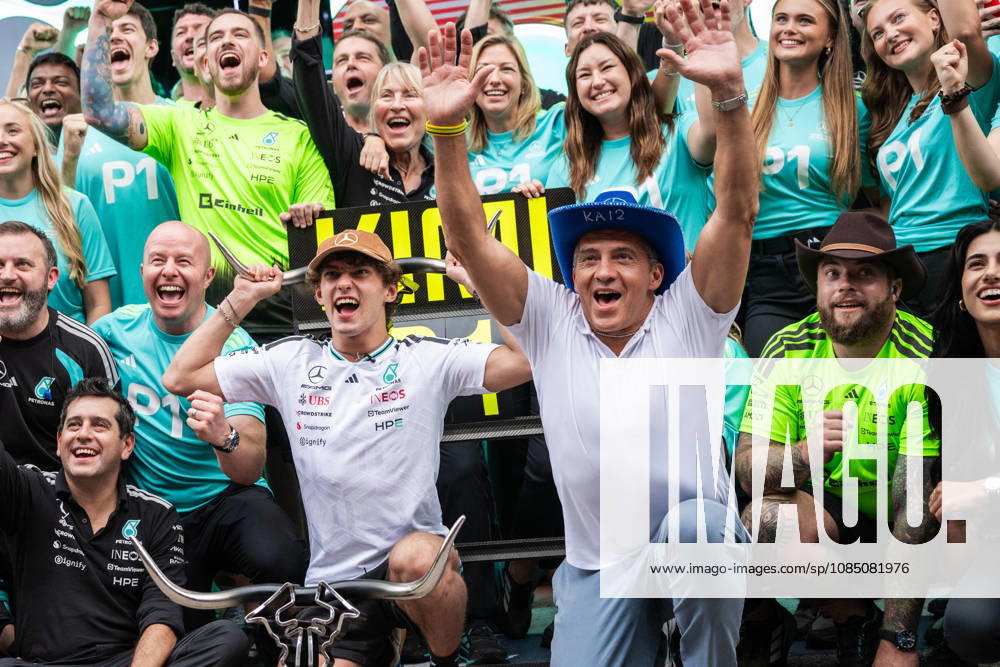 United States Grand Prix Podium - Austin Race winner Mercedes Italian driver Kimi Antonelli celebrates in the paddock with his father Marco Antonelli and his team at the conclusion of the United States Formula One Grand Prix at the Circuit of the Americas in Austin, Texas, on October 25, 2026. Photo by Alexis Jumeau ABACAPRESS.COM Austin Texas