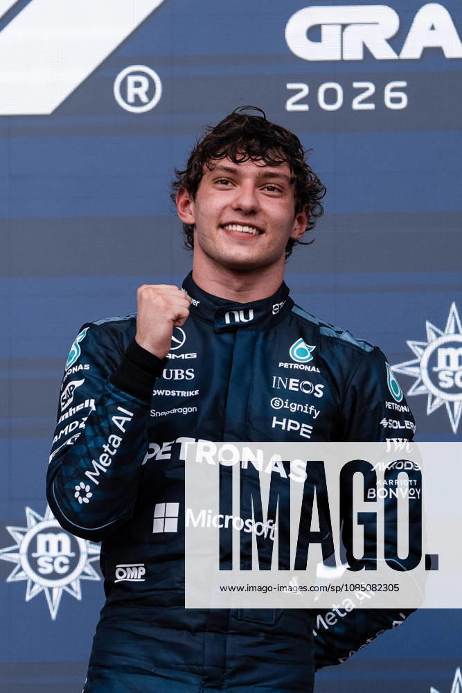 AUSTIN, UNITED STATES, OCT 25: Race winner Andrea Kimi Antonelli of Italy and Mercedes AMG Petronas F1 Team on the podium during the F1 Grand Prix of United States at Circuit of The Americas on October 25, 2026 in Austin, Texas (photo by Richard Callis SPP)
