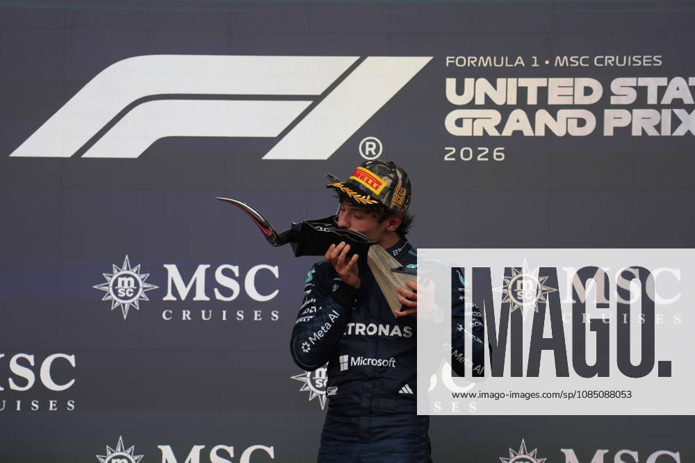 Formula 1 MSC Cruises United States Grand Prix 2026 Winner Italian driver Andrea Kimi Antonelli Mercedes-AMG Petronas Formula One Team on the podium after the formula 1 msc cruises united states grand prix 2026 at the Circuit of the Americas in Austtin, united states October 25 2026. Austin United States