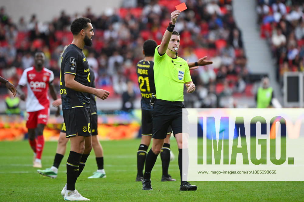 Red card for Tanguy Nianzou (LOSC) - Ligue 1 McDonald’s match between AS Monaco and LOSC on October 25, 2026 at the Louis II Stadium in Monaco.