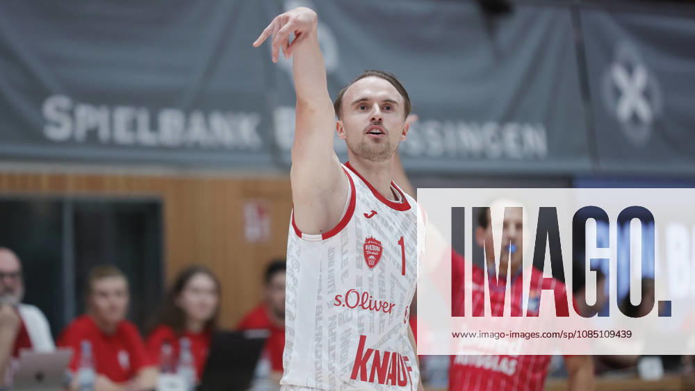 Pictured: Lukas Herzog of the Würzburg Baskets, 1, after his three-pointer on October 26, 2026,Fitness First Würzburg Baskets vs. NINERS Chemnitz, easyCredit BBL, Matchday 6, Germany, 97072, tectake Arena Würzburg,