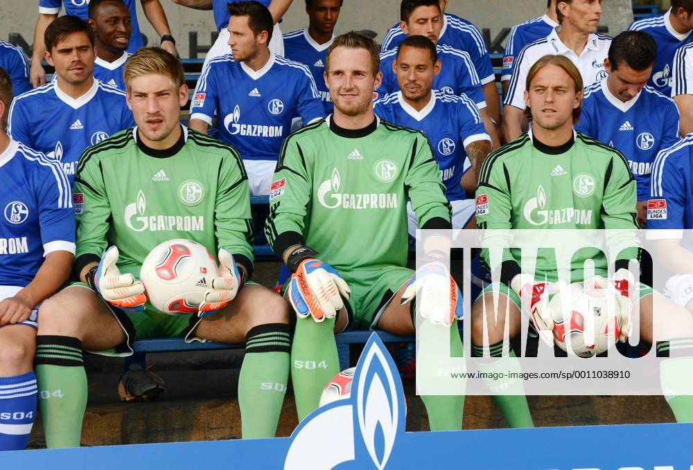 Fussball, Saison 2012-2013, 1. Bundesliga, FC Schalke 04, Offizielles , (v.li.) Torhüter Lars Unnerstall (Schalke), Torhüter Ralf Fährmann (Schalke 04) und Torhüter Timo Hildebrand (Schalke 04)