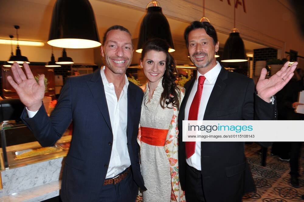 Friedemann Findeis Owner L Osteria , Caroline Dippold Interior Designer, L Osteria , Klaus Rader Owner L Osteria Opening of the L Osteria Munich in the Kuenstlerhaus in Munich