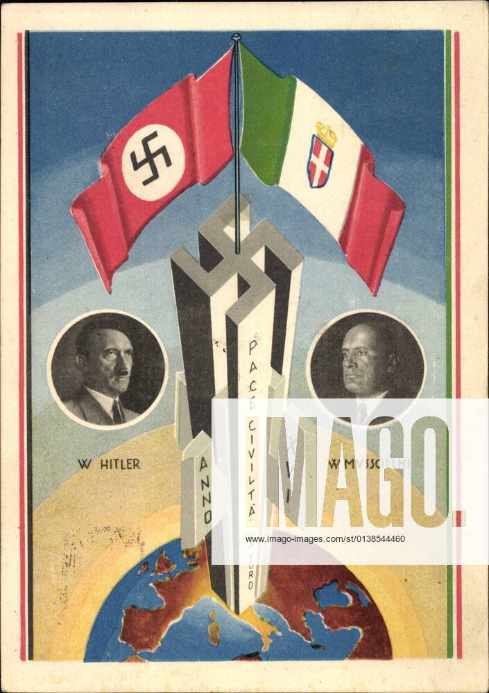 State Meeting Hitler Mussolini in Rome 1938, Axis Powers, Pace Civililta Lavoro Anno XVI