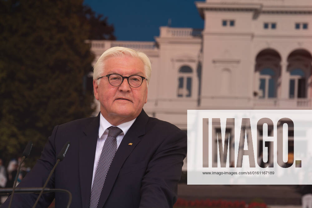 Frank-Walter Steinmeierï¼apresident Of Germany, Visits The Opening Of Villa Hammerschmidt In Bonn Frank-Walter Steinmeierï¼apresident of Germany is seen speaking on the stage during the opening day of Villa Hammerschmidt in Bonn, Germany on June18ï¼a2022 Bonn Germany