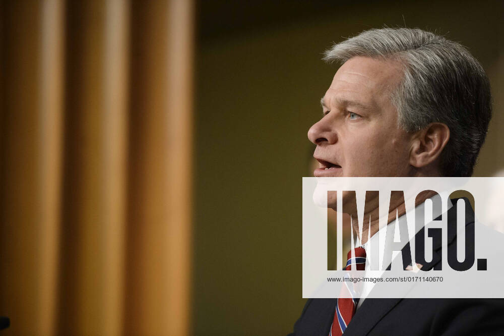 Director of the Federal Bureau of Investigation Christopher Wray speaks during a press conference on national security cases and alleged criminal activity by a nation-state actor in the United States at the Robert F. Kennedy Justice Department Building in Washington, DC on Monday, October 24, 2022. 1 WAP20221024318 BONNIExCASH